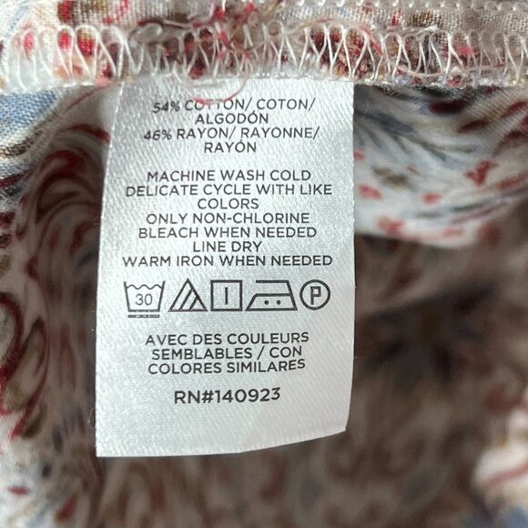 LOFT Womens Button Up Top XL Red Blue Floral Geometric Popover Boho Flowy - Picture 9 of 11